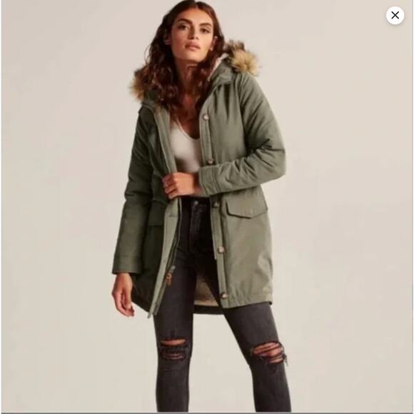 Abercrombie & Fitch Military Parka Coat Green Women's Small Gorpcore Utility - Picture 15 of 16